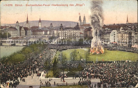 11673151 Zuerich Sechselaeuten Feuer Verbrennung des Boegg Zuerich