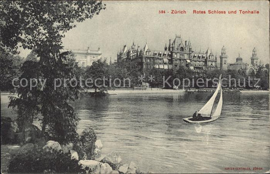 11673205 Zuerich Rotes Schloss und Tonhalle Segelboot Zuerich