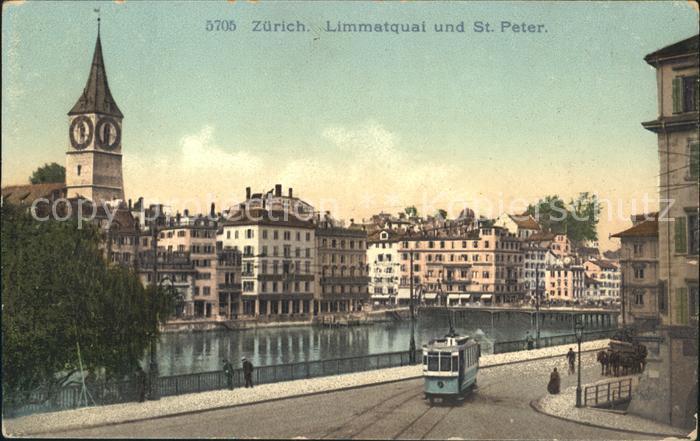 11673353 Zuerich Limmatquai und St. Peter Strassenbahn Zuerich