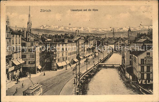 11673361 Zuerich Limmatquai Strassenbahn Alpen Zuerich