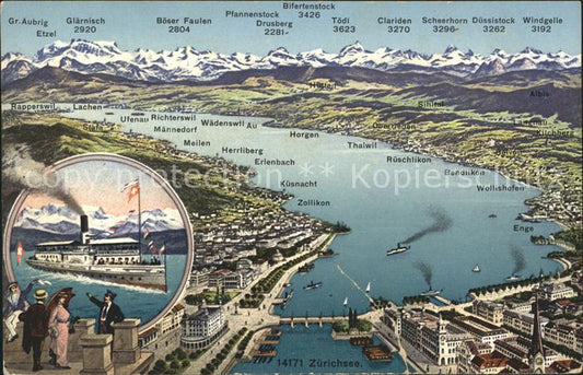 11673449 Zuerich Panoramakarte See Alpen Zuerich