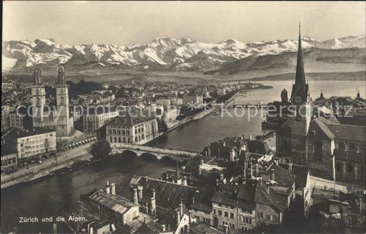 11673452 Zuerich Fliegeraufnahme Bruecken Limmat See Alpen Zuerich