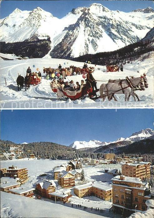 11695409 Arosa GR Obersee Promenade en traîneau tiré par des chevaux, vue sur la ville d'Arosa