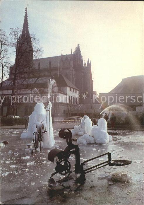 11695576 Basel BS Vereister Tinguely Brunnen Kirche Basel BS