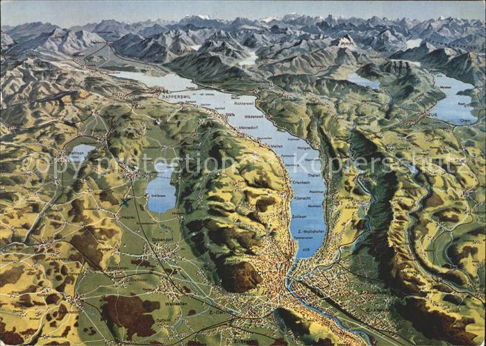 11698243 Zuerich und Zuerichsee Panoramakarte Zuerich