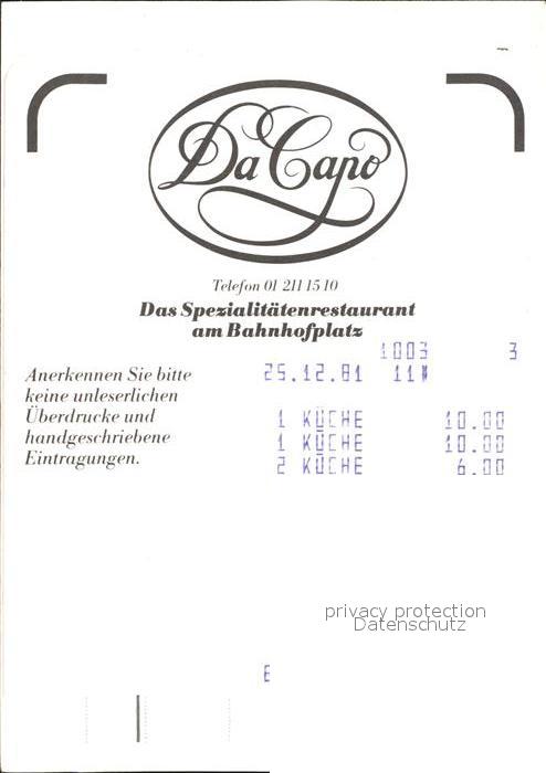 11698687 Zuerich Da Capo Spezialitaetenrestaurant Zuerich