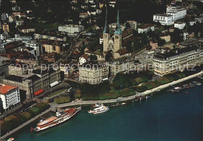 11710457 Luzern LU Fliegeraufnahme Hofkirche Schiffsrestaurant Wilhelm Tell Luze