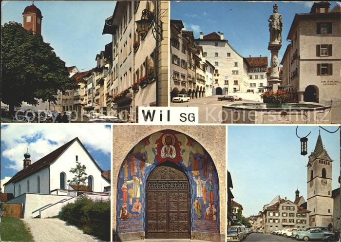 11719281 Wil SG Dorfpartie Hof mit Brunnen Kirche Portal Wil SG