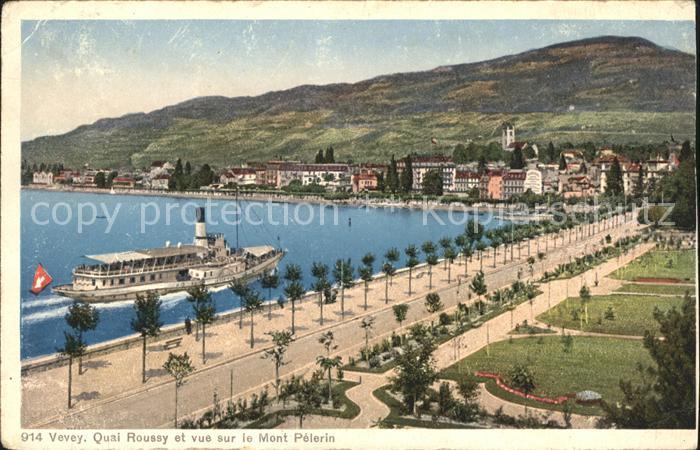 11731870 Vevey VD Quai Roussy et vue sur le Mont Pélerin Vevey