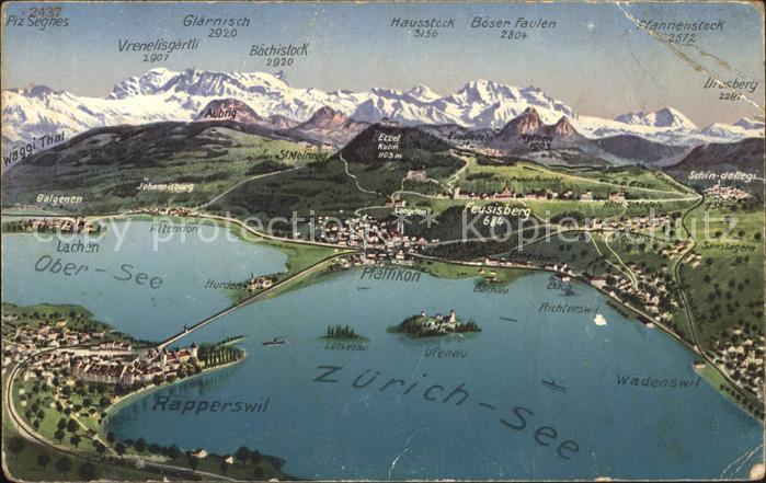 11737805 Rapperswil SG Carte panoramique des Alpes du lac de Zurich Rapperswil SG