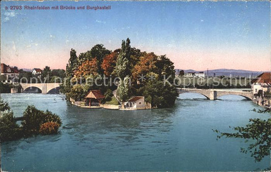 11749420 Rheinfelden AG Rheinbruecke avec île et château fort de Rheinfelden