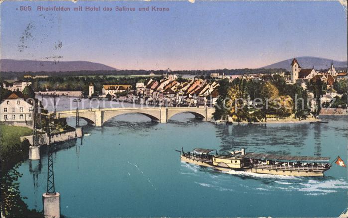 11749468 Rheinfelden AG Vue sur la ville avec pont sur le Rhin et bateau sur le Rhin Rheinfelden