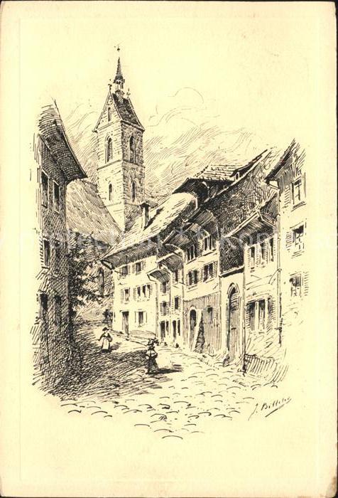 11755239 Basel BS Petersgasse avec Peterskirche Carte d'artiste Basel BS