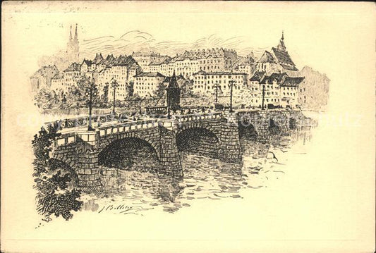 11755240 Basel BS Mittlere Rheinbruecke Carte d'artiste Basel BS