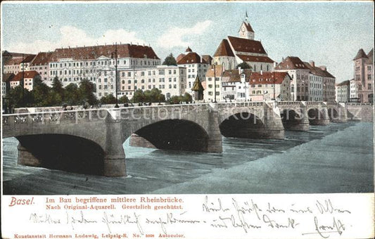 11755241 Pont du Rhin moyen de Bâle BS en construction Carte d'artiste Bâle BS