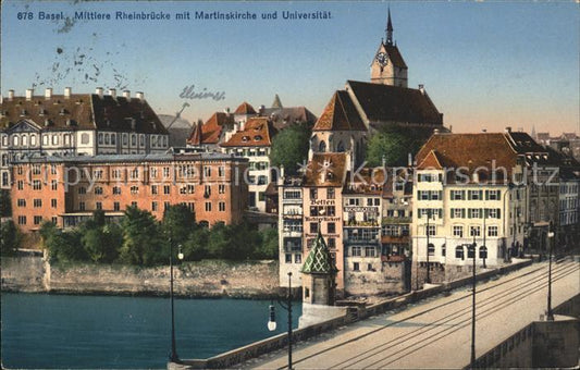 11755252 Bâle BS Rheinbruecke avec Martinskirche Université de Bâle BS