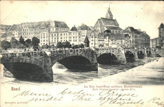 11755306 Basel BS mittlere Rheinbruecke im Bau Kuenstlerkarte Basel BS