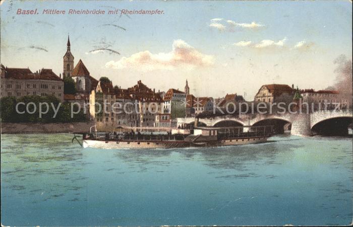 11755528 Basel BS Mittlere Rheinbruecke mit Dampfer Basel BS