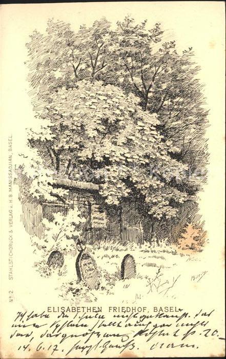 11738976 Basel BS Elisabethen Friedhof gravure sur acier Basel BS