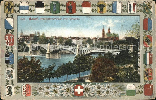 11739024 Basel BS Wettsteinbruecke Münster Litho Basel BS