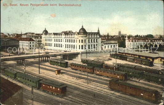 11739148 Basel BS Neues Postgebaeude beim Bundesbahnhof litho Basel BS