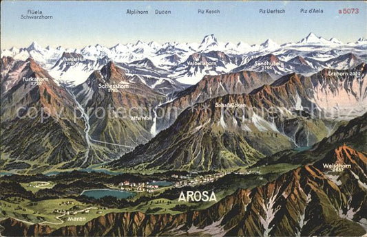 11781335 Arosa GR et ses environs vus à vol d'oiseau avec panorama alpin Arosa