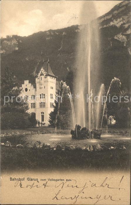 11751529 Glaris GL Bahnhof Volksgarten Fontaene Glaris