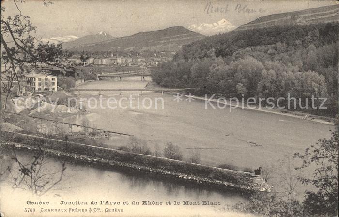 11754921 Genève GE Jonction de l'Arve et du Rhône et le Mont Blanc Genève