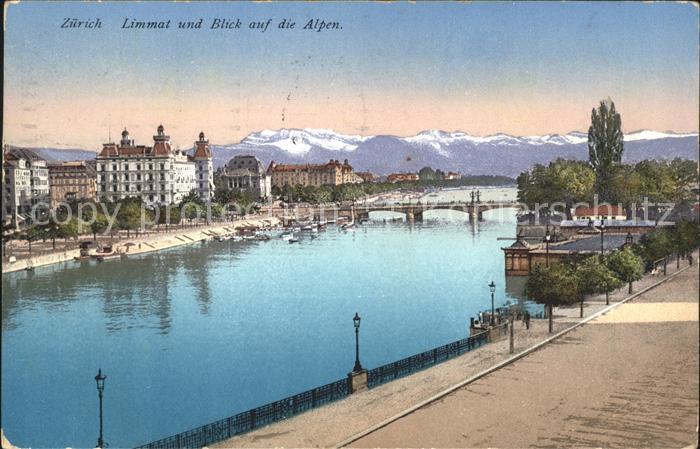 11778798 Zuerich Tronçon Limmat avec panorama alpin Zuerich