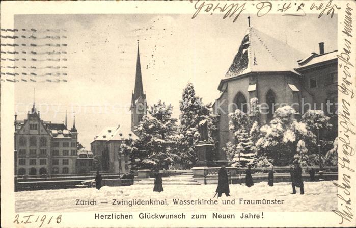 11778826 Zuerich Zwingli Monument Water Church et Fraumuenster Zuerich