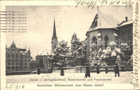 11778826 Zuerich Zwingli Monument Water Church et Fraumuenster Zuerich