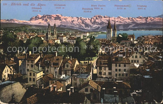 11779018 Vue sur la ville de Zurich avec panorama alpin Zuerich