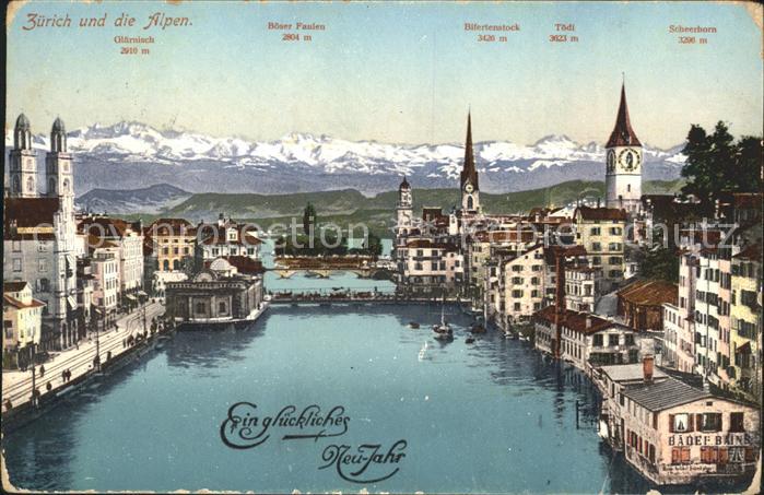 11779028 Zuerich Tronçon Limmat avec panorama alpin Zuerich