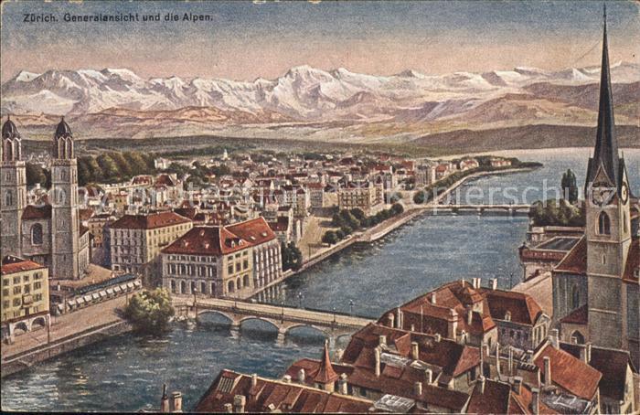 11779038 Zuerich Tronçon Limmat avec panorama alpin Zuerich