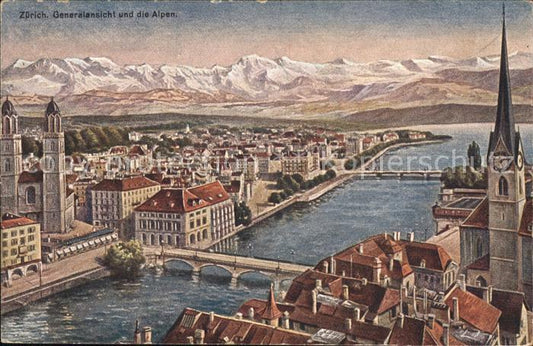 11779038 Zuerich Tronçon Limmat avec panorama alpin Zuerich