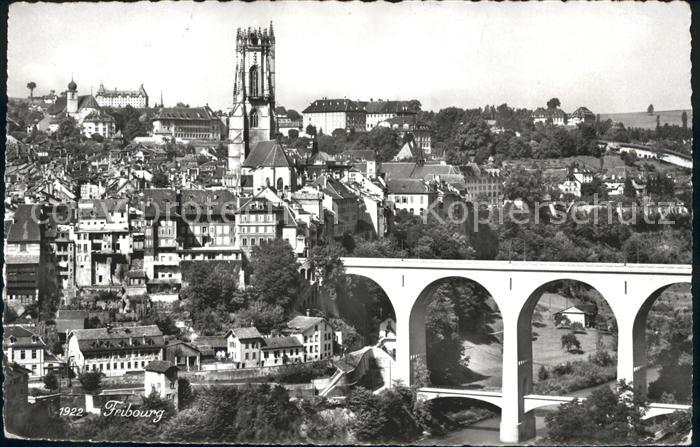 11773744 Fribourg FR Vue générale Cathédrale Pont de Zaehringen Fribourg