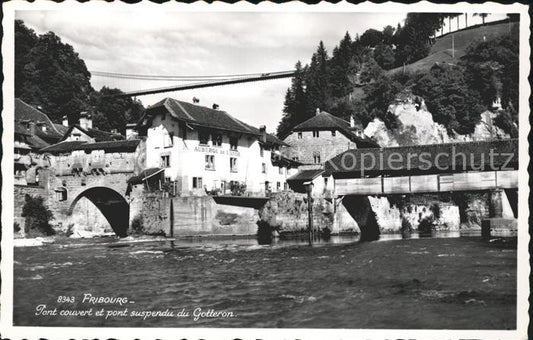 11773761 Fribourg FR Pont couvert et Pont suspendu du Gotteron Fribourg