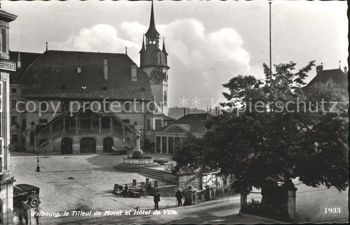 11756097 Fribourg FR Le Tilleul de Morat et Hôtel de Ville Fribourg