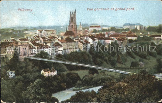 11757200 Fribourg FR Vue générale avec Cathédrale et Grand Pont Fribourg