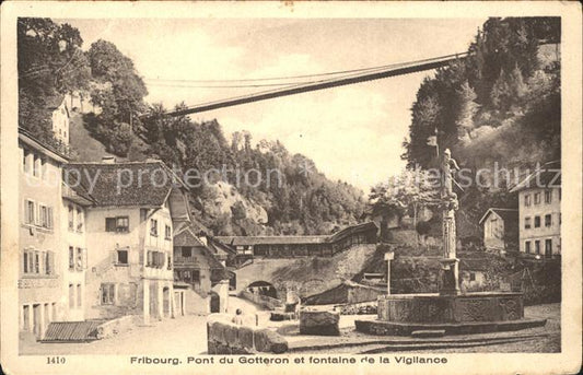 11757301 Fribourg FR Pont du Gotteron et fontaine de la Vigilance Fribourg