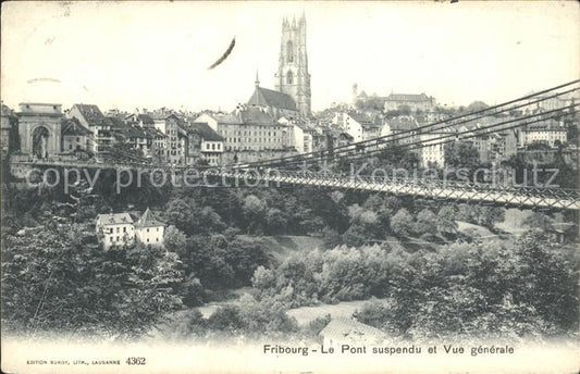 11757507 Fribourg FR Le Pont suspendu et Vue générale Fribourg