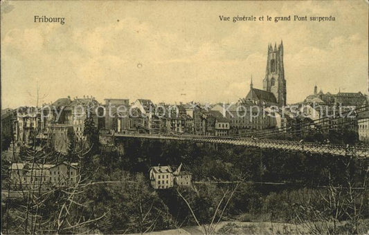 11757660 Fribourg FR Vue générale et le Grand Pont suspendus à Fribourg