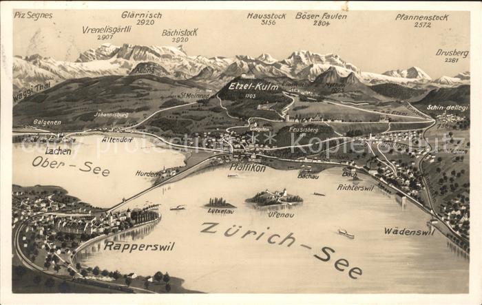 11776657 Rapperswil SG avec carte panoramique du lac de Zurich et de l'Obersee Rapperswil SG