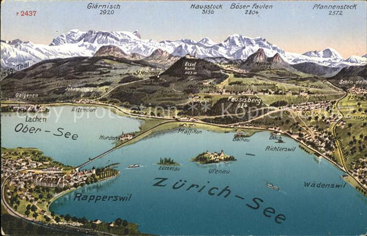 11853400 Lac de Zurich avec carte panoramique Obersee du lac de Zurich