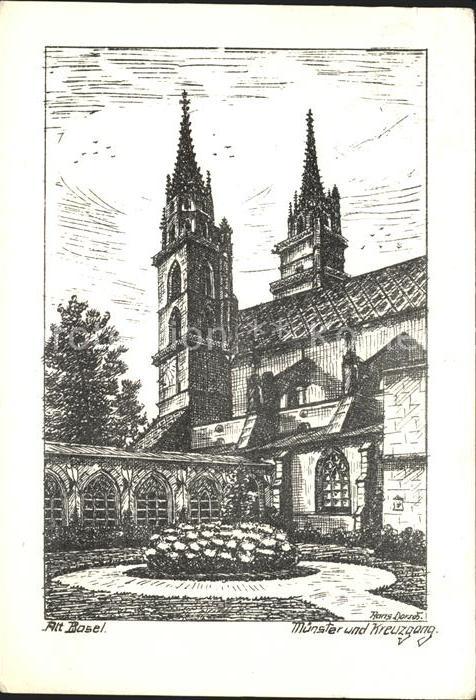 11847199 Basel BS Dessin de Münster et cloître Basel BS