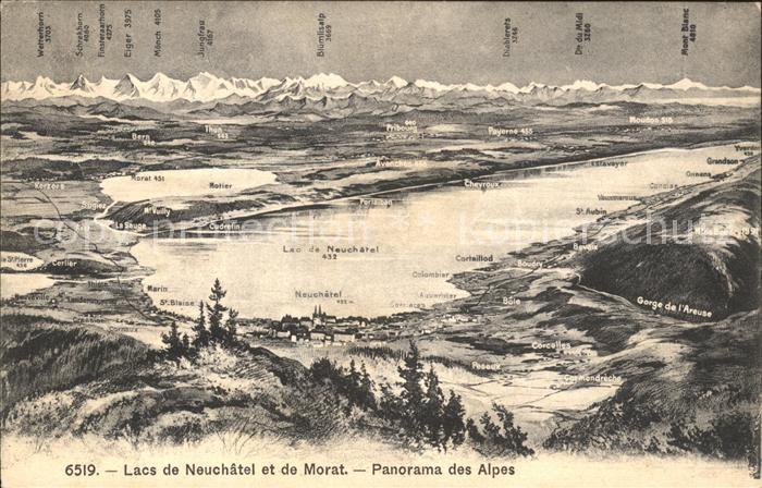 11848754 Neuchâtel NE Carte panoramique Moench Jungfrau Wetterhorn Neuchâtel