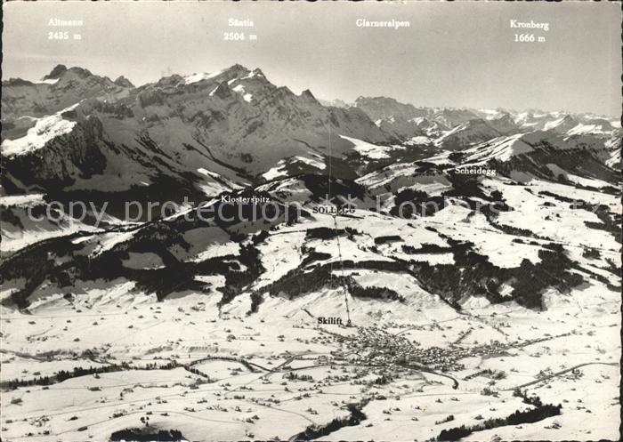 11870619 Appenzell IR Fliegeraufnahme mit Skilift Sollegg und Saentisblick Appen