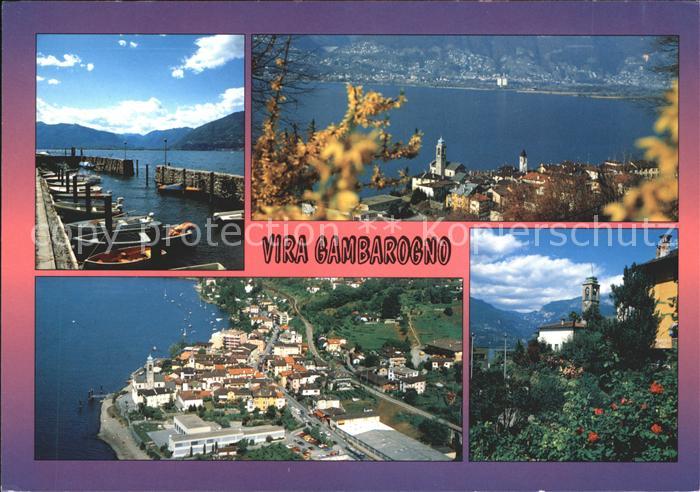 11865439 Vira Gambarogno Lago Maggiore Bootshafen Fliegeraufnahme Kirche Vira Ga