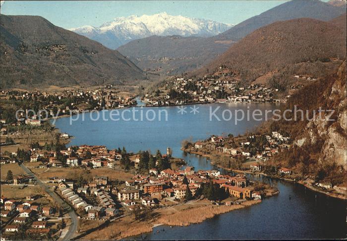 11874967 Ponte Tresa mit Lavena und Enge Fliegeraufnahme Ponte Tresa