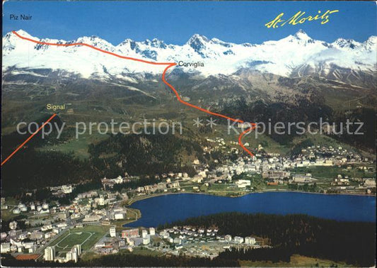 11880341 St Moritz GR Bad et village avec Piz Nair et Corviglia St. Moritz